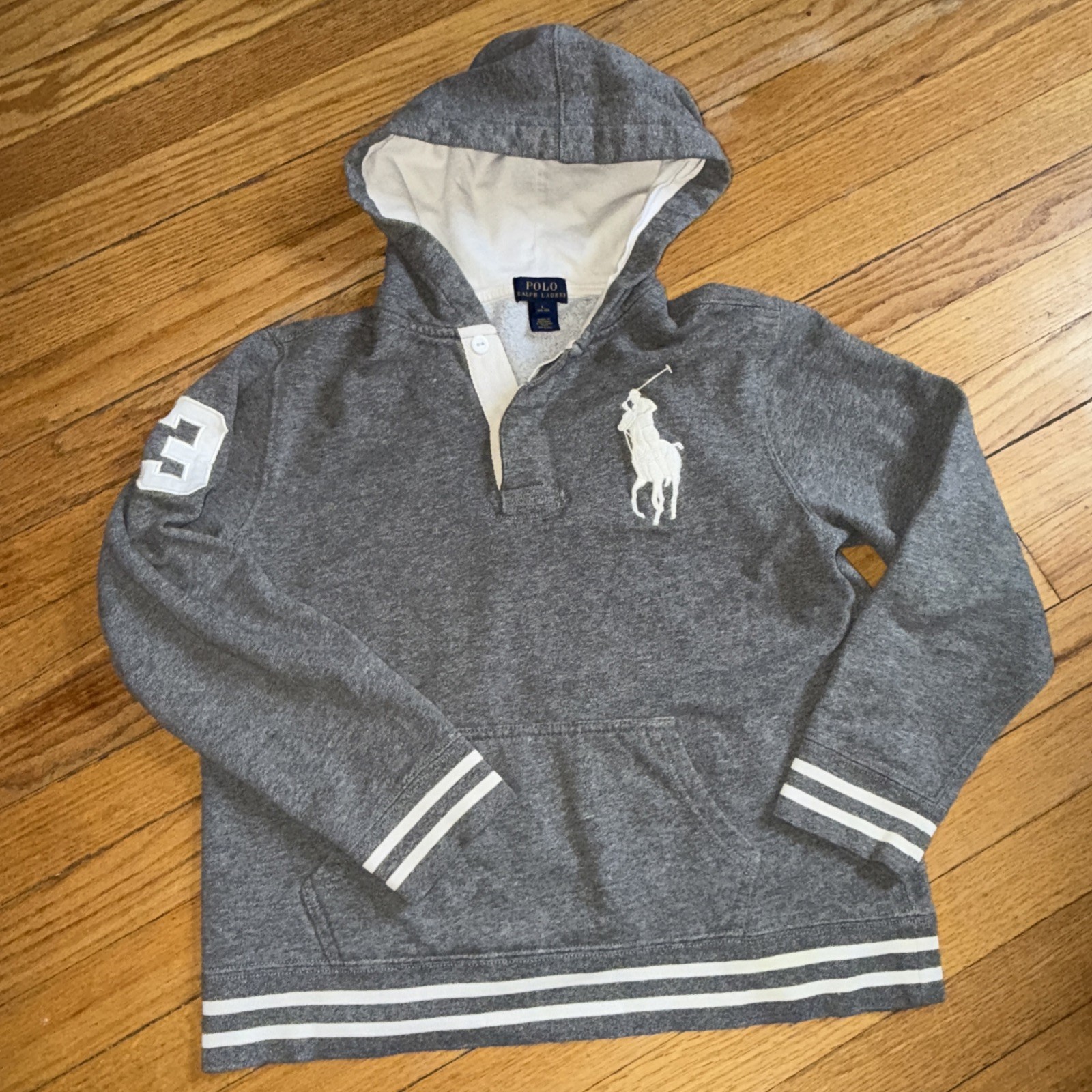 Polo Ralph Lauren Felpa con Cappuccio Ragazzo Grande Grigio Big Pony Felpa Pullover