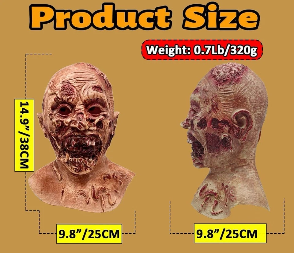 Máscara de látex zombi accesorios para jugar a rol en fiestas temáticas de terror casa embrujada Foto 2 de 2