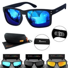 Rennec Herren Sonnenbrille Polarisiert Verspiegelt Nerd Matt UV400 X14P Hardcase