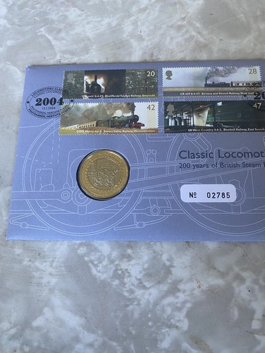 ROYAL MAIL / POSTFRISCHE klassische Lokomotiven 200 Jahre Brief £2 Münze. Ersttagsstempel - Bild 2 von 4