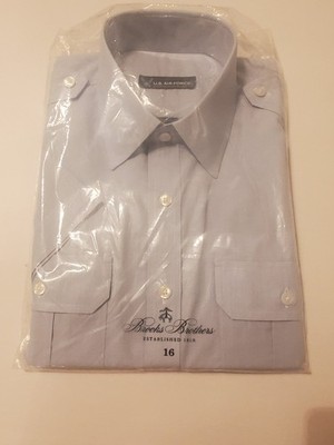 US Air Force Brooks Brothers Dress Shirt Mens 16 Short Sleeve Blue NWT