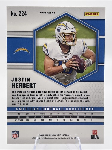 2021 Panini Mosaic - Variazioni AFC Justin Herbert #224 Mosaic Prizm - Foto 2 di 2