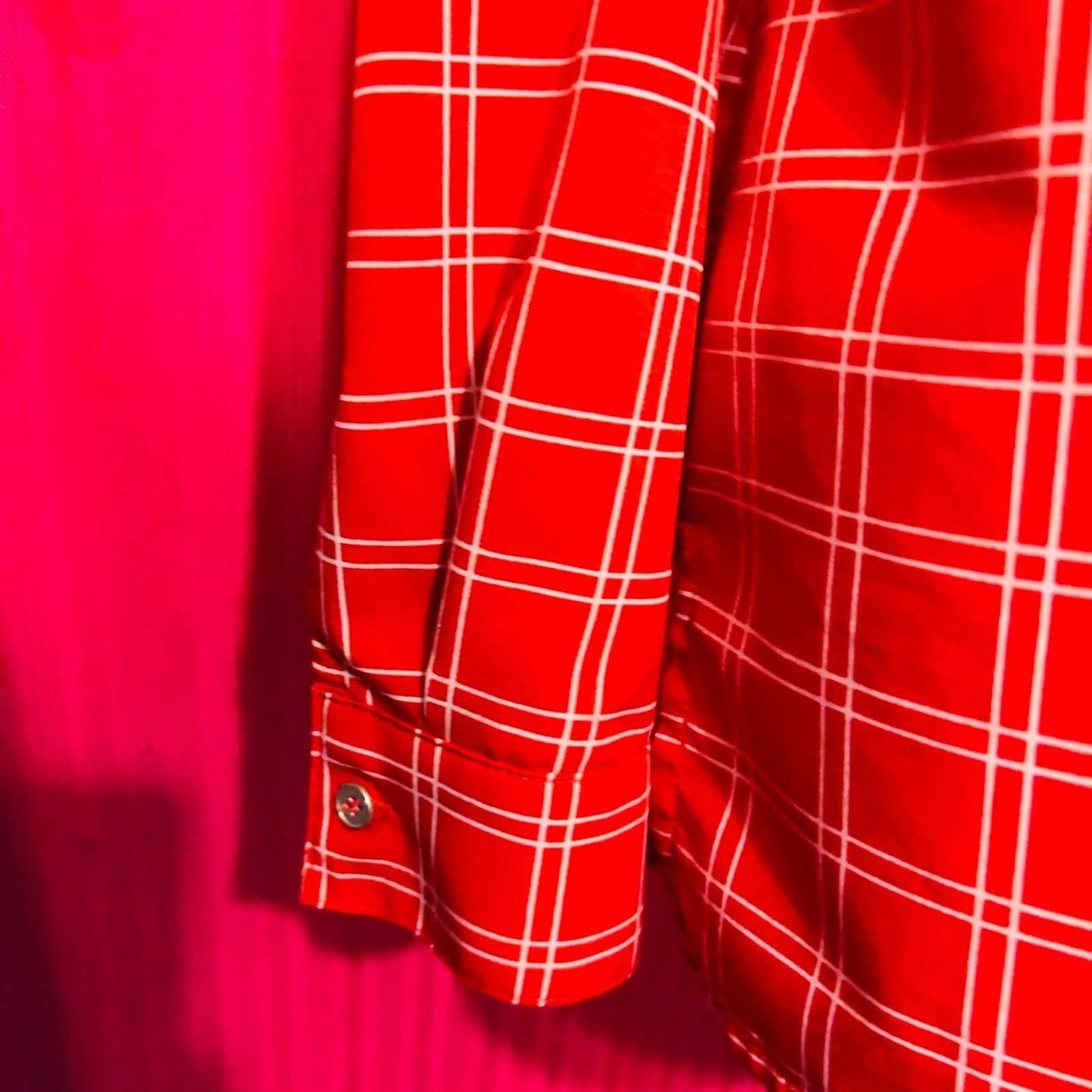 #8723 Notations Button Down Red PLAD Prints Blous… - image 4