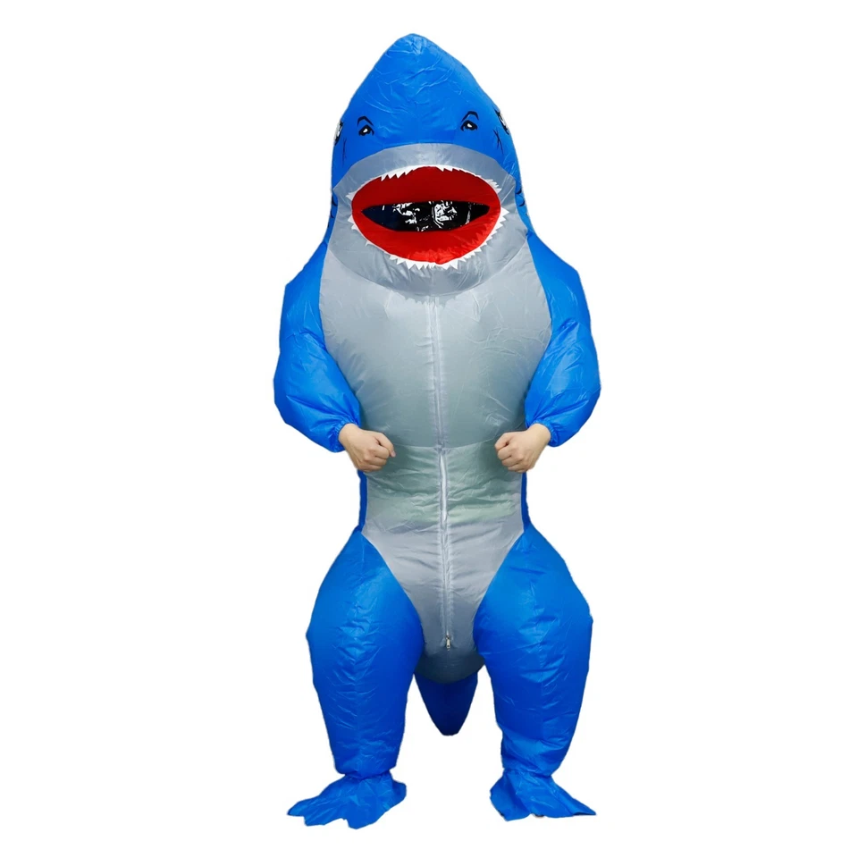 7 ft Inflatable Blue Shark Costume Mascot Full Body Halloween Cosplay Party Suit - Image 3 of 4