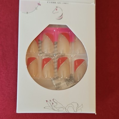 Red Nude French Square Press-On Nails Set Full Cover Shiny Pre-Designed