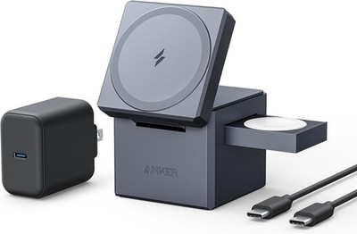 Anker 3-in-1 MagSafe Charging Cube   Foldable 15W Fast Wireless Stand - NIB