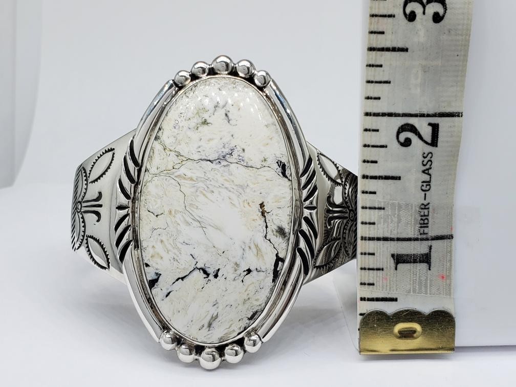925 Solid Silver Cabochon Cut White Buffalo Turqu… - image 6