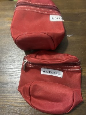 Qty 2 DELTA Airlines Travel Bag Pouch Red 5.5  x 4 1990s Vintage