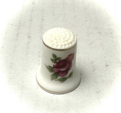 Vintage Japan Bone China Pink Peony Floral Foils Thimble White