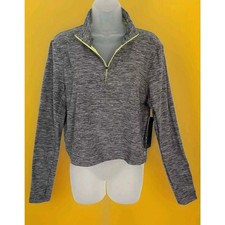Hind Cropped Top Women's XL Heather Gray 1/4 Zip Polyester Long Sleeve NWT A110