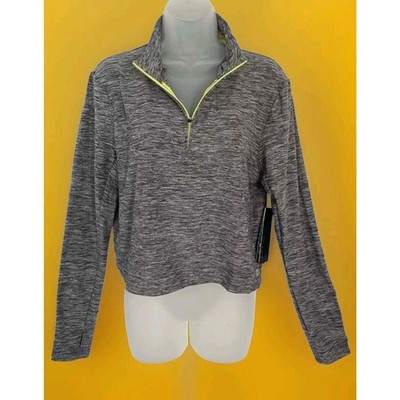 Hind Cropped Top Women's XL Heather Gray 1/4 Zip Polyester Long Sleeve NWT A110