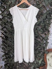White Eyelet Lace Midi Dress L – Sleeveless Summer Party Casual Holiday – NWT