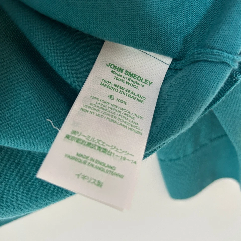 John Smedley Camden Long Sleeve Polo Shirt Merino Wool - Medium Teal RRP £180 — 第 3/4 张图片