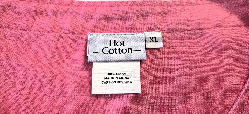 Lo último Camisa túnica rosa de algodón para mujer de lino manga larga cuello llave talla XL Foto 4 de 4