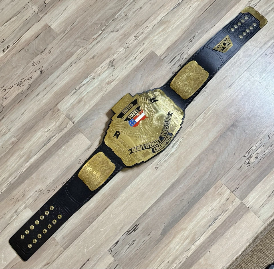 Cinturón de cuero WCW Campeonato de Estados Unidos enchapado grabado sin marca Foto 2 de 4