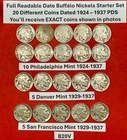 Starter Buffalo Nickels Set of 20 Coins ~DIFFERENT COINS 1924-1937 PDS #B20V