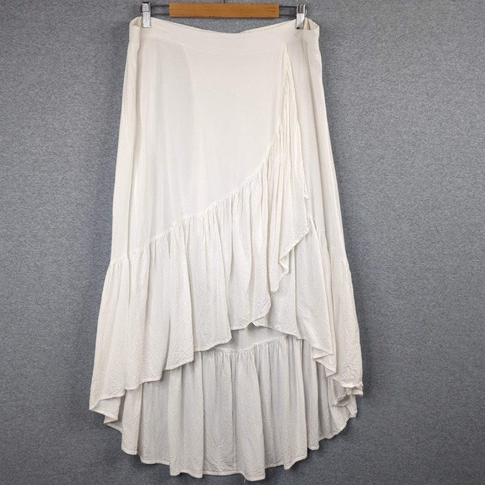 Rusttydustty Skirt Womens 2XL White High-Low Hem Wrap Style Flare Event Party