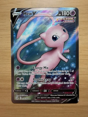 Mew v 250/264 SWSH08 Fusion Strike Full Art Holo Card Mint Condition