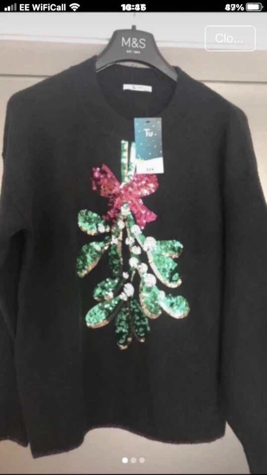 Christmas sequin Holly Jumper Size 14 - Image 3 of 3