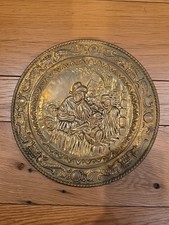 Vintage Hammered Brass Old World Pastoral Hanging Decor 9.25"