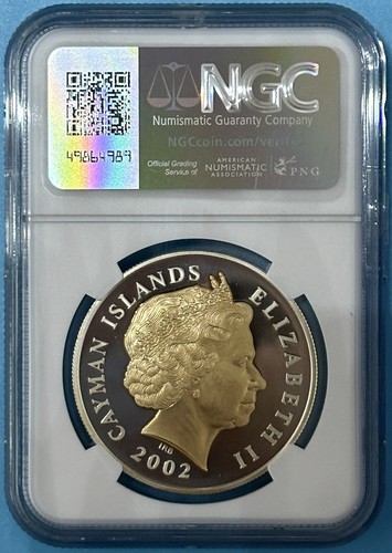 Cayman Islands 2002 Silver $2 Proof Queen Elizabeth Bimetal Gold Gilt NGC PF69UC - Picture 2 of 3