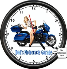 Personalized Garage Auto Mechanic Tools  Harley Motorcycle Pinup Girl Wall Clock