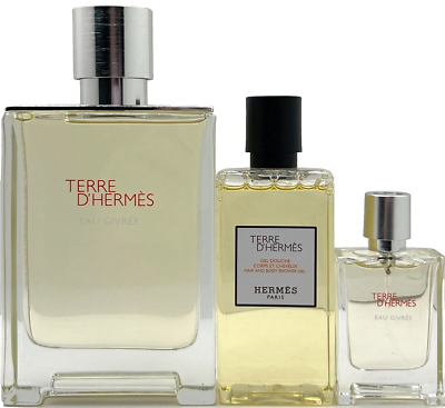 HERMES TERRE D'HERMES EAU GIVREE 3 PCS GIFT SET EDP 3.3 Oz, EDP