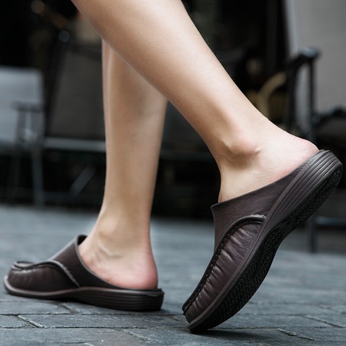 Pantofole da uomo in pelle scarpe slip on estive mules scuff spiaggia mocassino slouch uk - Foto 5 di 33