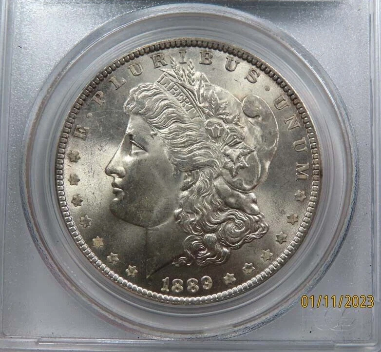 :1889-P SILVER MORGAN DOLLAR BRIGHT BLAST WHITE PCGS NEAR GEM MS64 HIGH GRADES - Image 3 of 4