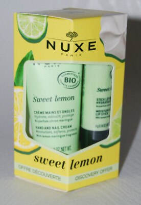 NIB NUXE Paris Sweet Lemon Discovery Offer 2pc Hand Cream & Lip Balm Set VEGAN