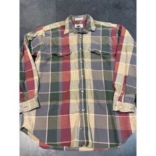 Eddie Bauer Elkhorn Canvas Plaid Button-Down Shirt Long Sleeve size L C-35