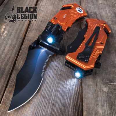 Black Legion EMS Assisted Opening Pocket Knife W/LED LIGHT NEW