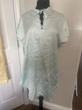 Vintage Val Mode Lingerie Ice Blue Floral Neck Short Sleeve Nightgown Sz Large