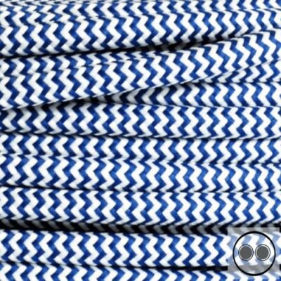 Textile cable, fabric cable, royal blue zig-zag 2 core 2 x 0.75 mm² round (meter approx.