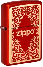 ZIPPO Original Lighter Regular / Metallic Red Laser Engraved Ornamental / Case