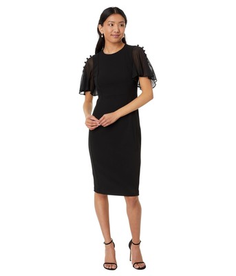 Woman's Calvin Klein Short Scuba Crepe Sheath with Chiffon Flutter Sleeve
