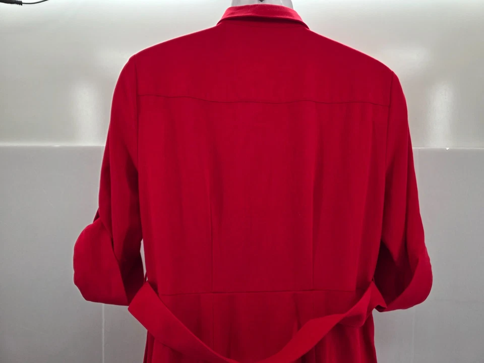 Michael Kors красный общего назначения рубашка платье L подпоясанный спереди молнии рулон Sleevec Moto - Изображение 4 из 4