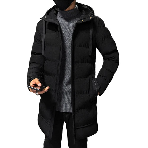 Mens Hooded Padded Long Cotton Coat Winter Longline Jacket Overcoats - Bild 10 von 26