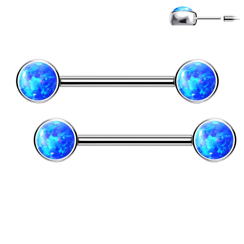Juego de barras para pezones con bisel de ópalo tapas grado implante titanio 14G Foto 2 de 4