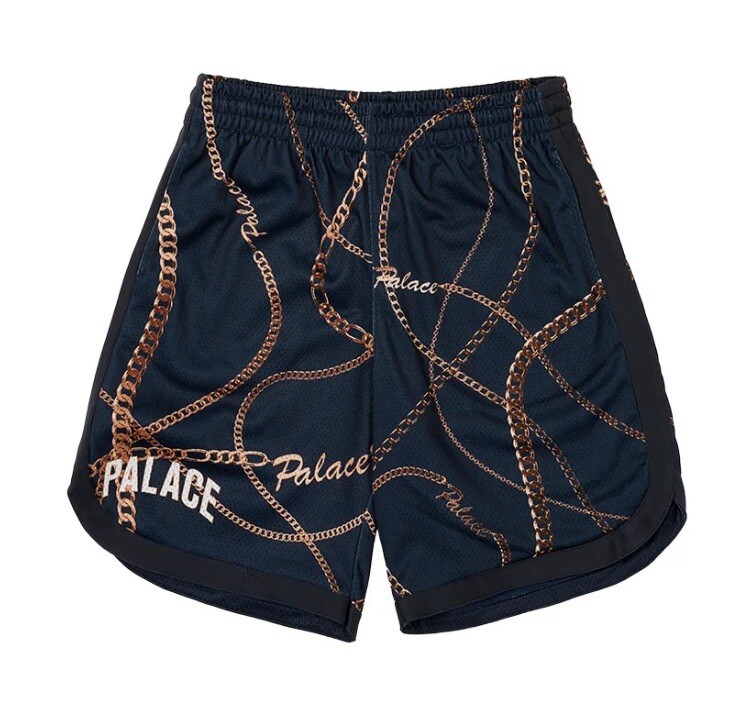 PALACE CHAIN BASKETBALL SHORT NAVY MESH SHORTS WHITE MEN'S SIZE