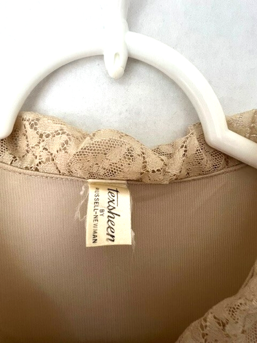 Vintage TEXSHEEN 3 PIECES Robe BabyDoll Nightie Top Bloomers SIZE 38 Beige Tan - Picture 7 of 18