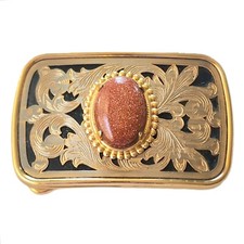 Goldstone Belt Buckle Women's Buckle Oval Buckle Western Design Gold Black