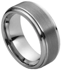 8mm Tungsten Carbide Brushed Center High Polished Beveled Edge Wedding Band Ring