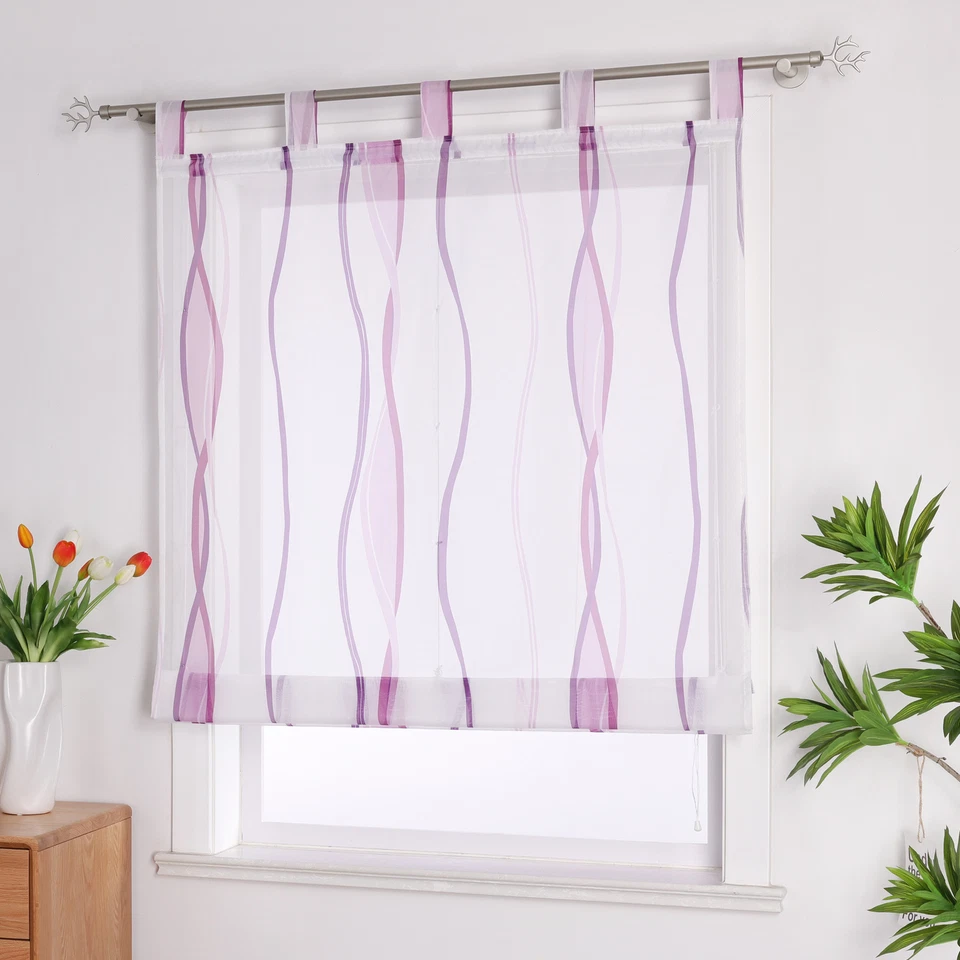 Transparent Raffrollo Wellen Raffgardine Schlaufen Voile Vorhang Küche Gardine - Bild 4 von 4