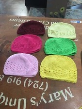 LOT OF 6 BABY CROCHET BEANIE HATS NEW--PINKS/YELLOWS/GREEN