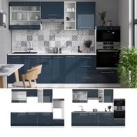 KüChenzeile Fame-Line Weiß Dunkelblau Hochglanz 280 Cm Mit Arbeitsplatte Vicco