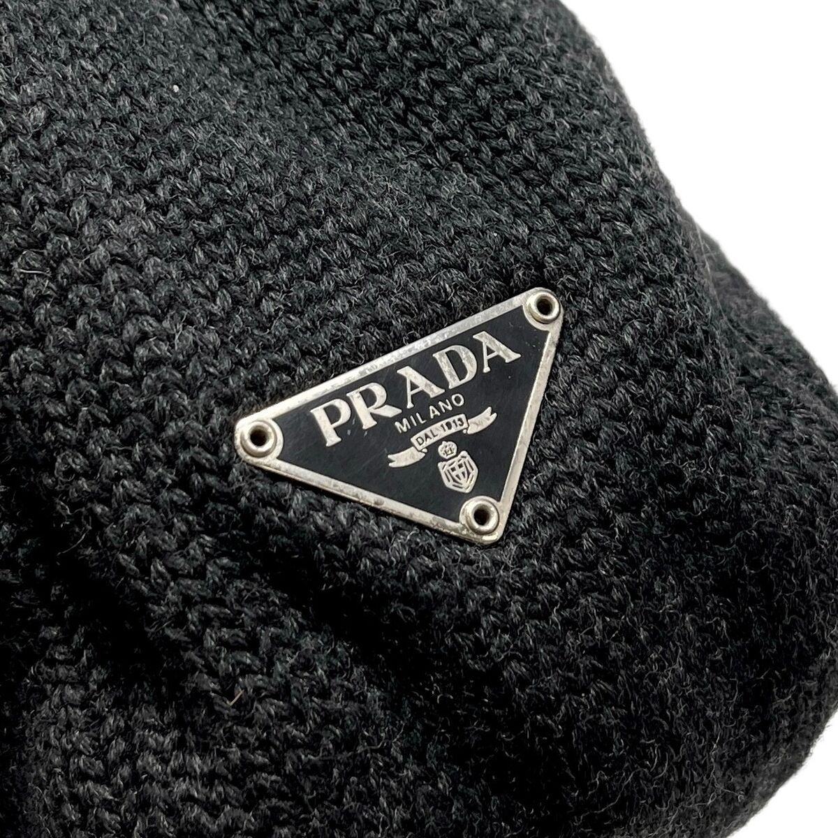 PRADA Vintage Logo Knit Shoulder Bag Tote Zip Black Silver PRADA Vintage Logo Knit Shoulder Bag Tote Zip Black Silver