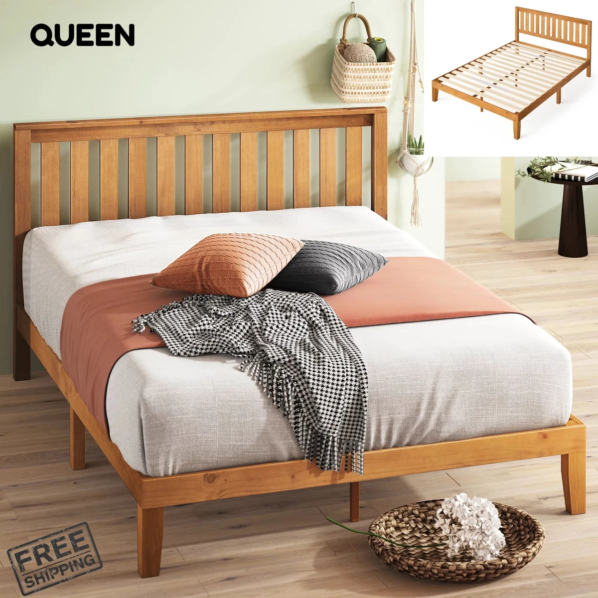 Pine bed frame queen online