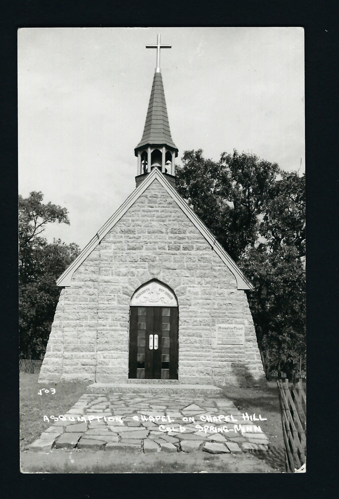 Cold Spring Minnesota MN c1950 RPPC, Stone Assumption Chapel on Chapel