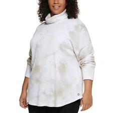 Calvin Klein Performance Womens Top Waffle Knit Turtleneck Tie Dye Beige 1X
